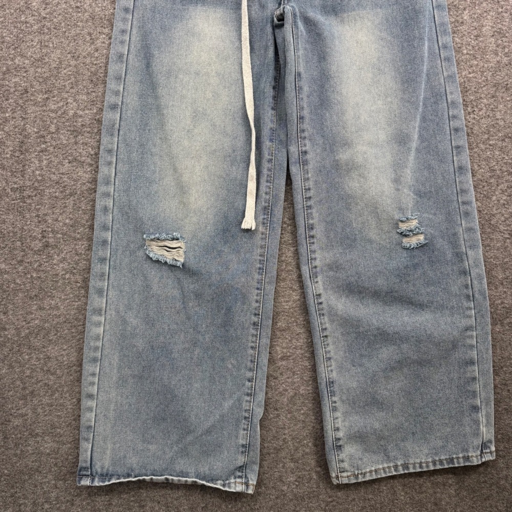 SHEIN Girls Wide Leg Distressed Denim Jeans Light Wash Drawstring Waist Size 14Y - Picture 3 of 10